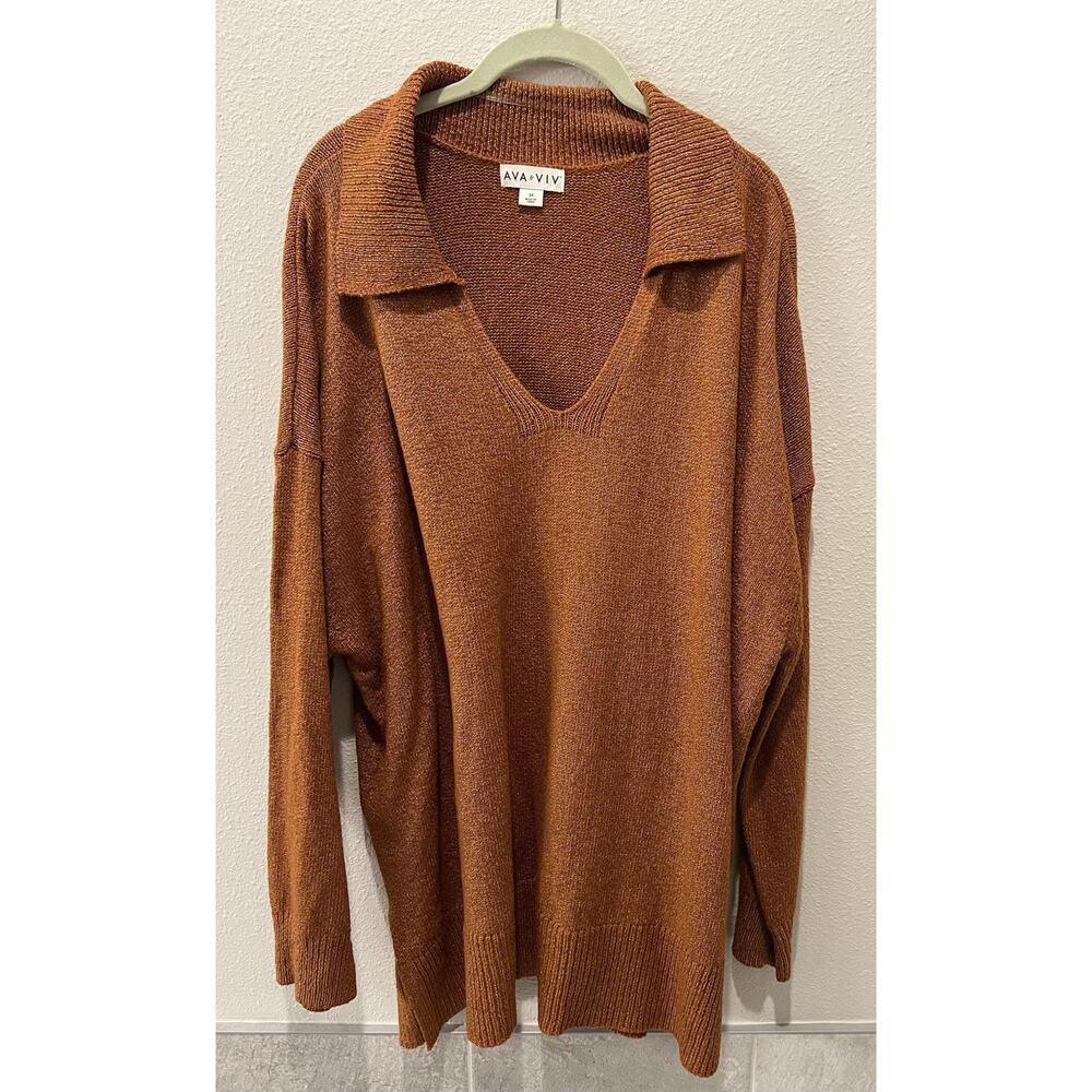 Ava & Viv Sweater Size 3X Copper Long Sleeves Tunic Collared